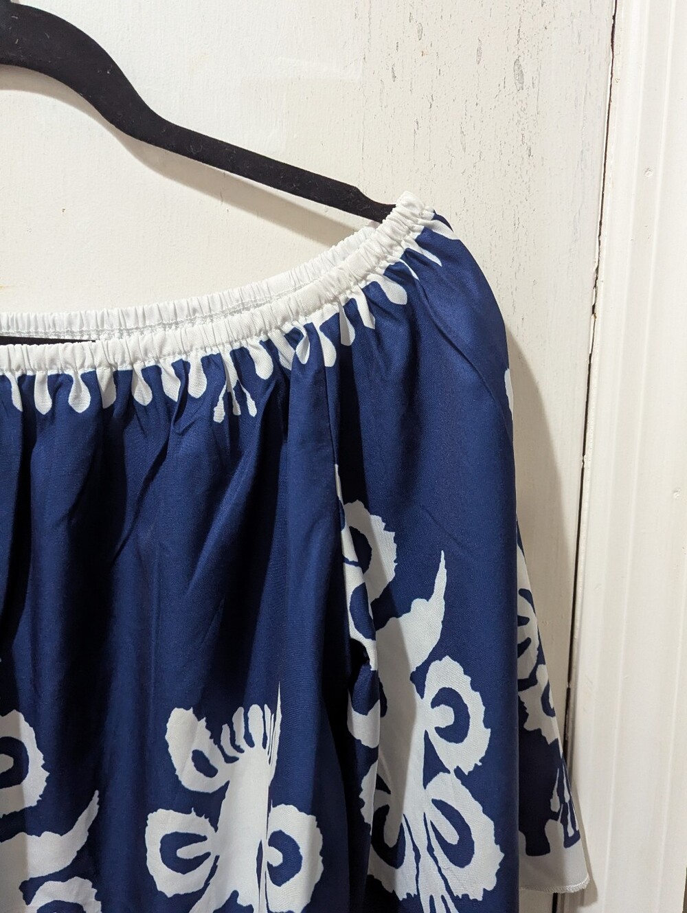 Shein Large Off-Shoulder Navy and White Peasant Top. Mediterranean Inspired - Picture 4 of 6